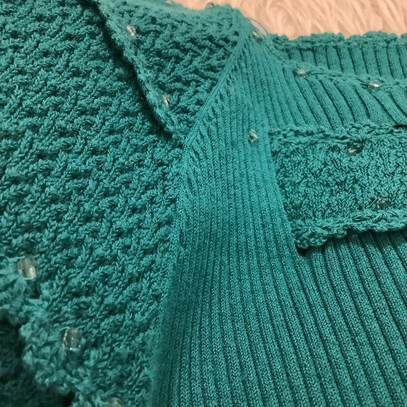 Nygard women’s turquoise blue rib embellished beaded knit top size xl - Picture 6 of 11